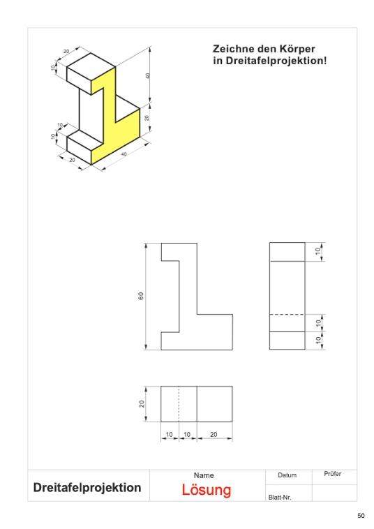 Zeichenübung 3-Tafel-Projektion