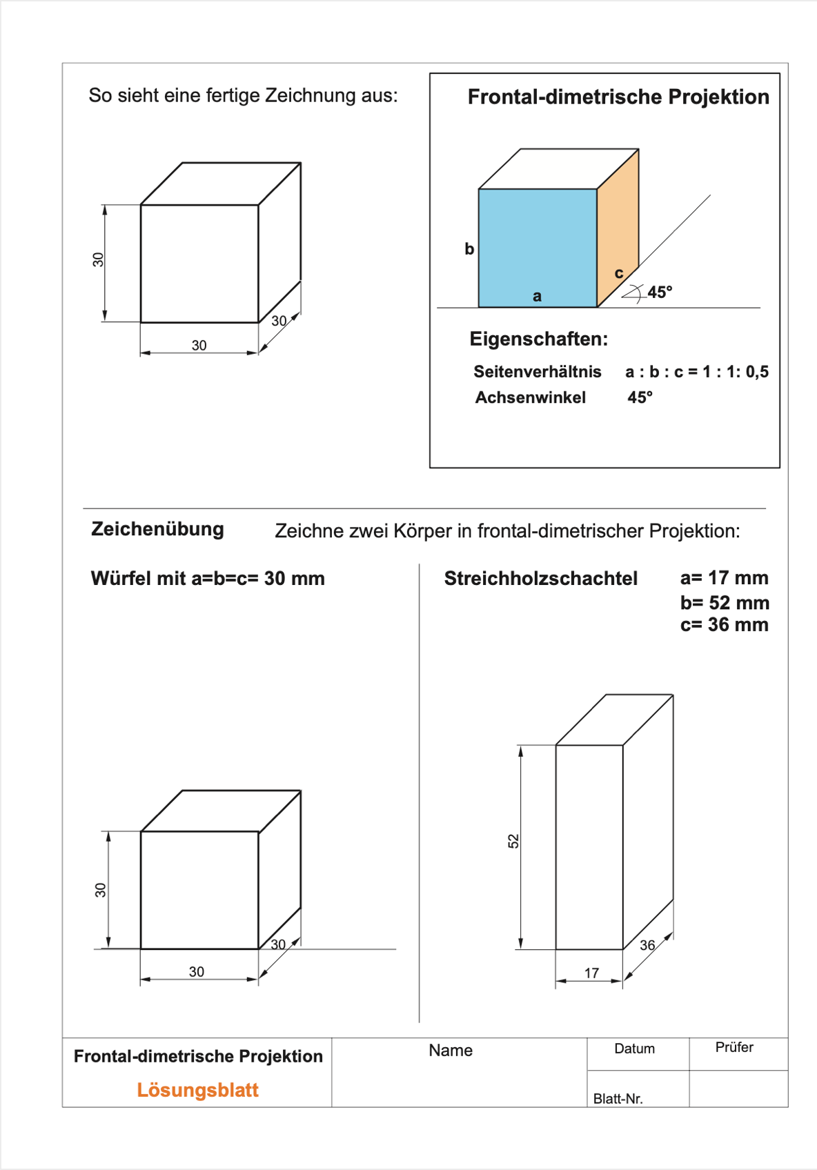 Lösung Zeichenübung frontal-dimetrisch