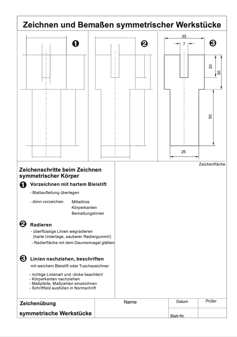 Arbeitsblatt symmetrische Werkstücke