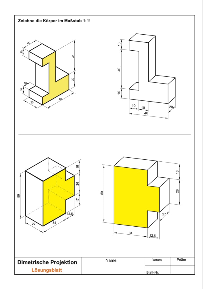 Lösung Arbeitsblatt Dimetrische Darstellung von Körpern
