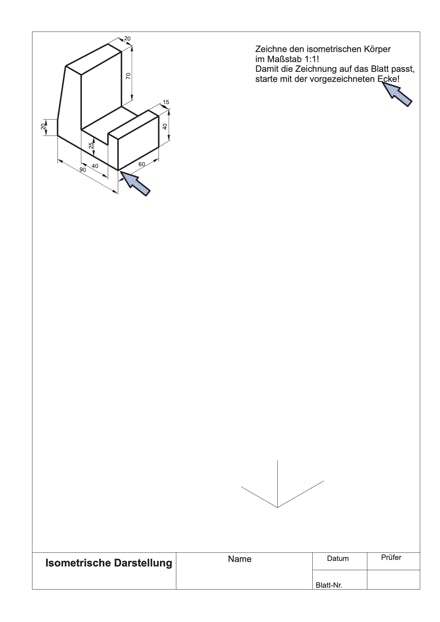 Arbeitsblatt Zeichenübung frontal-dimetrische Projektion