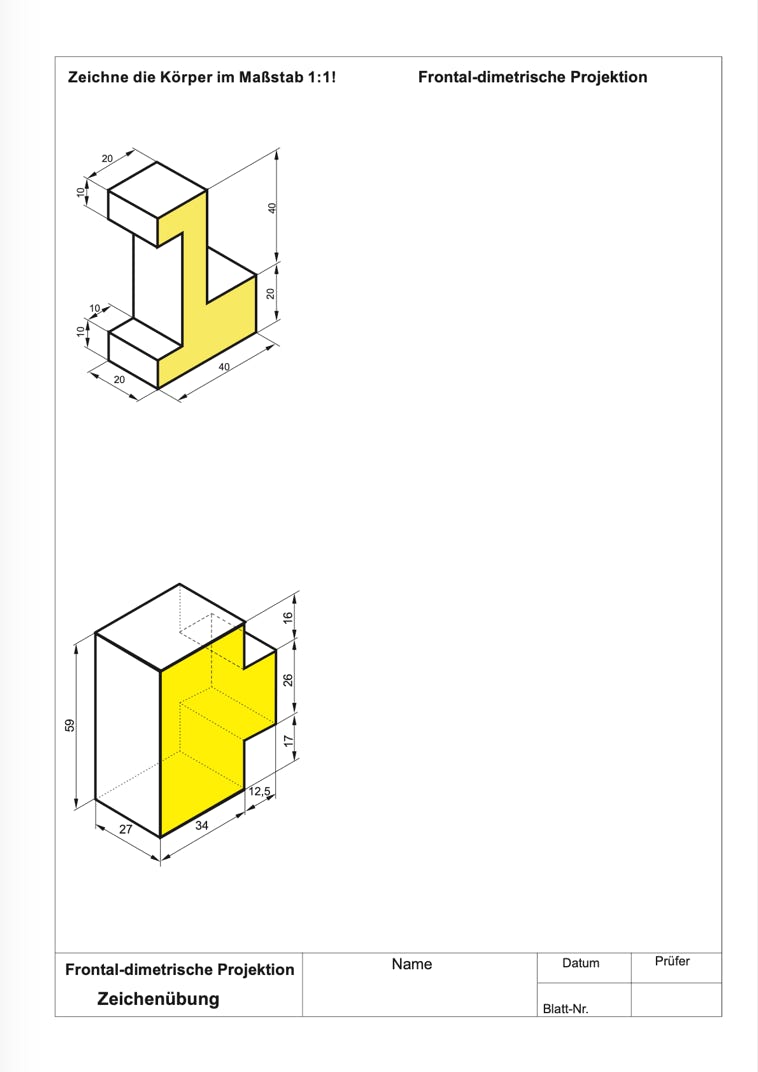 Zeichenübung frontal-dimetrisch