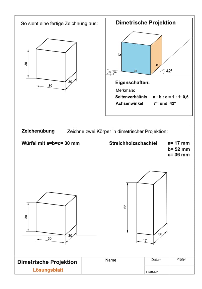 Lösung Arbeitsblatt Dimetrische Darstellung von Körpern