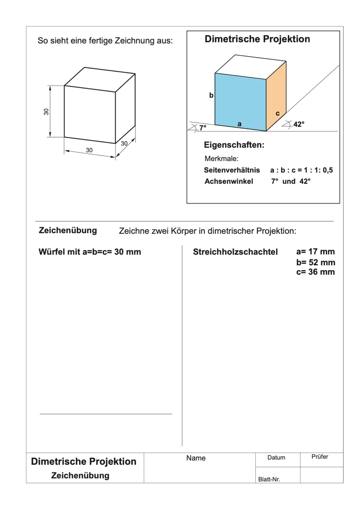 Arbeitsblatt Dimetrische Darstellung von Körpern