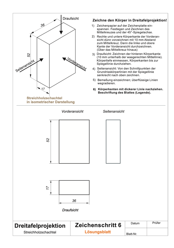 Lösung Zeichenübung 3-Tafel-Projektion