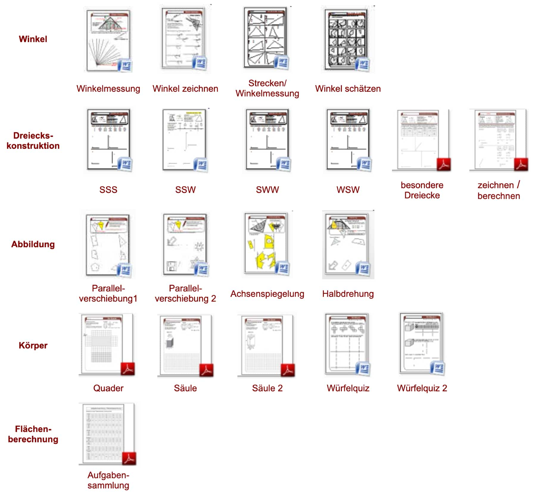 Geometrie-Arbeitsblätter mit WORD ausdrucken