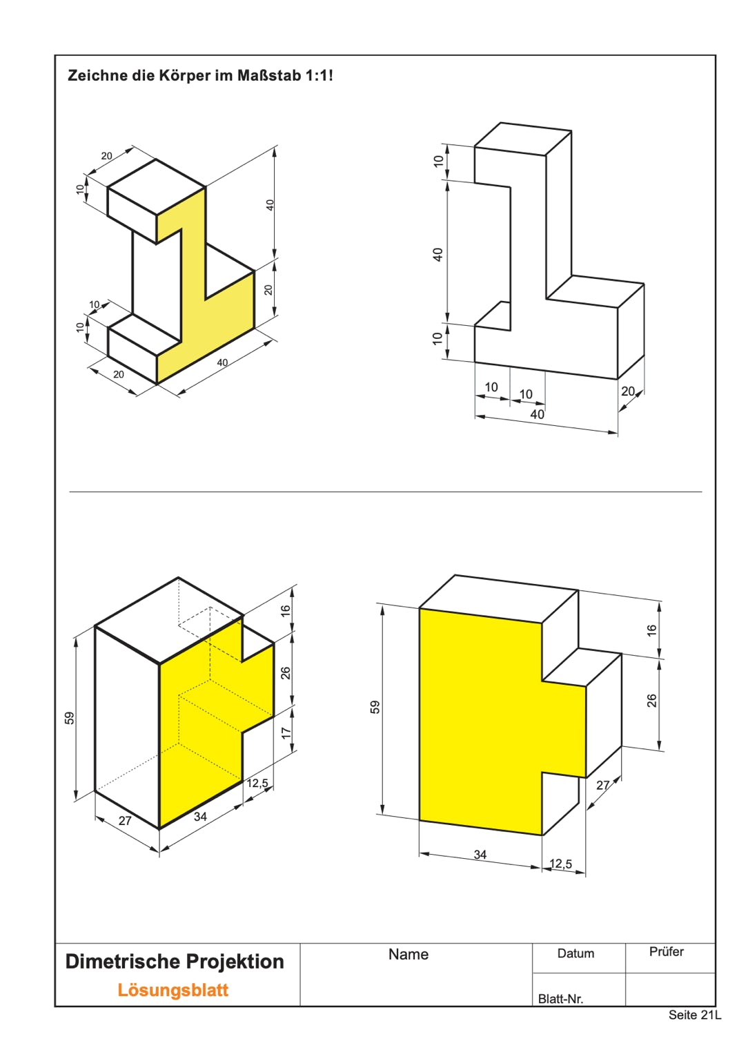 Dimetrische Projektion - Lösungsblatt