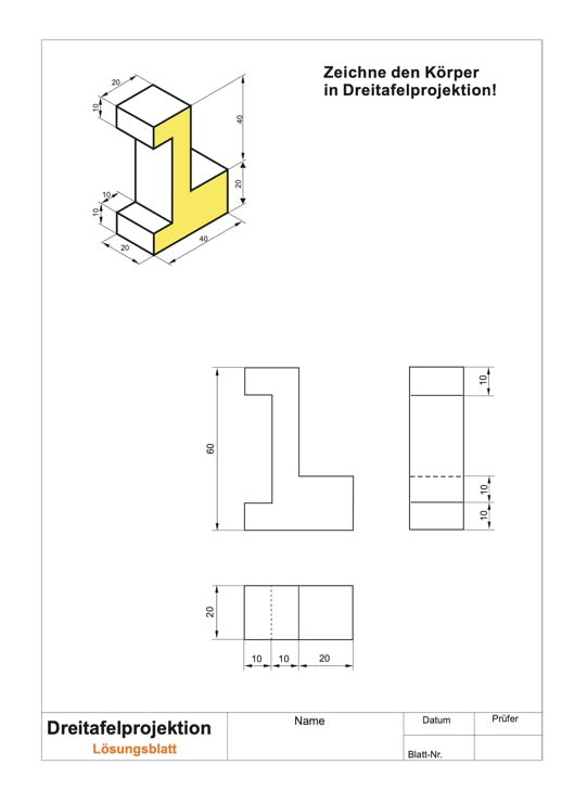 Lösung Zeichenübung 3-Tafel-Projektion