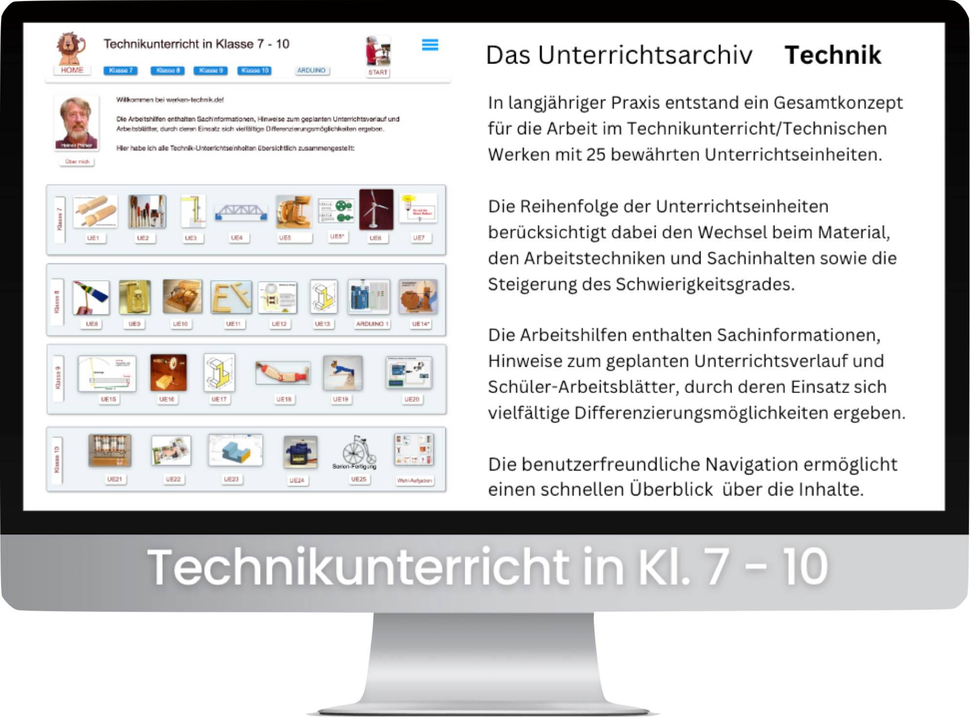 Technikunterricht in Klasse 7 bis 10:  Zuordnung der Unterrichtseinheiten zu Klassen